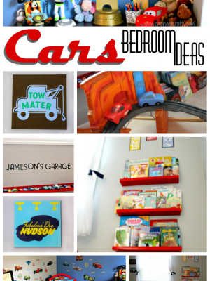 If you have a Cars fan at home, he or she will love these easy DIY tips to creating the perfect Pixar Cars themed bedroom! Plenty of toy car and stuffed animal storage and DIY wall art!