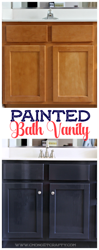 Have you wanted to update your boring bathroom vanity but don't have the money for a remodel? Check out how some hardware and paint made ALL the difference in my bathroom reno!