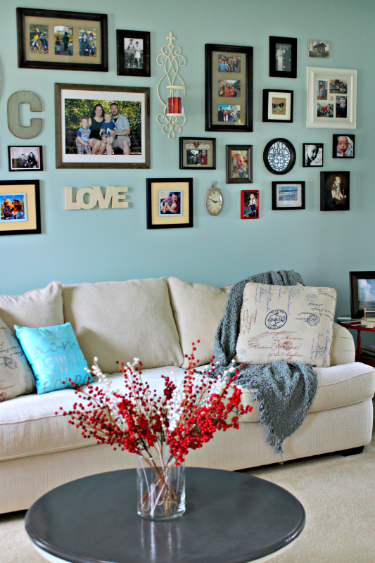 Gallery Wall Update 03 - C'mon Get Crafty If you are tired of your bland gallery wall with symmetrical pictures and no flair, then check out what I used to update mine! #CraftRoomDestash