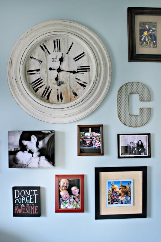Gallery Wall Update 04 - C'mon Get Crafty If you are tired of your bland gallery wall with symmetrical pictures and no flair, then check out what I used to update mine! #CraftRoomDestash