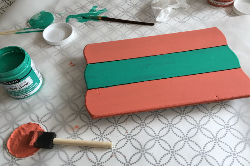 Green and Coral painted sign - C'mon Get Crafty This Silhouette kitchen art wooden board is the PERFECT description of our house! I love it!