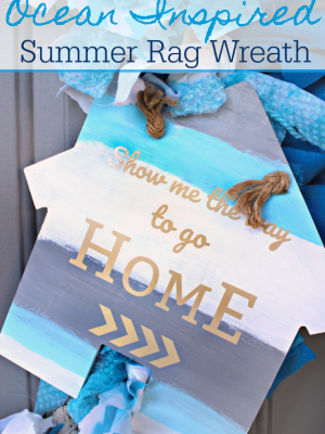 Inspired by the classic film JAWS, I used the ocean and one of my favorite quotes to create this fabric rag wreath for my front door! Come see how I took fabric scraps, wood, rope, and vinyl and created a nautical summer wreath! #MovieMondayChallenge