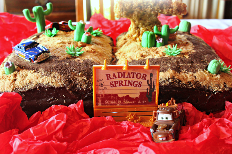 My boys are both huge fans of the Pixar CARS movies, and I had a BLAST making this Radiator Springs birthday cake for my youngest!