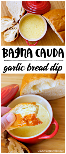 This bagna cauda dip is a delicious blend of salty garlicky goodness - the perfect snack or appetizer to any tailgate party or fall fest. My family has made this dish for football game viewing for years, and it always tastes amazing!