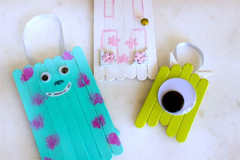 Monster’s Inc Popsicle Stick Ornaments {Crafty Destash Challenge}