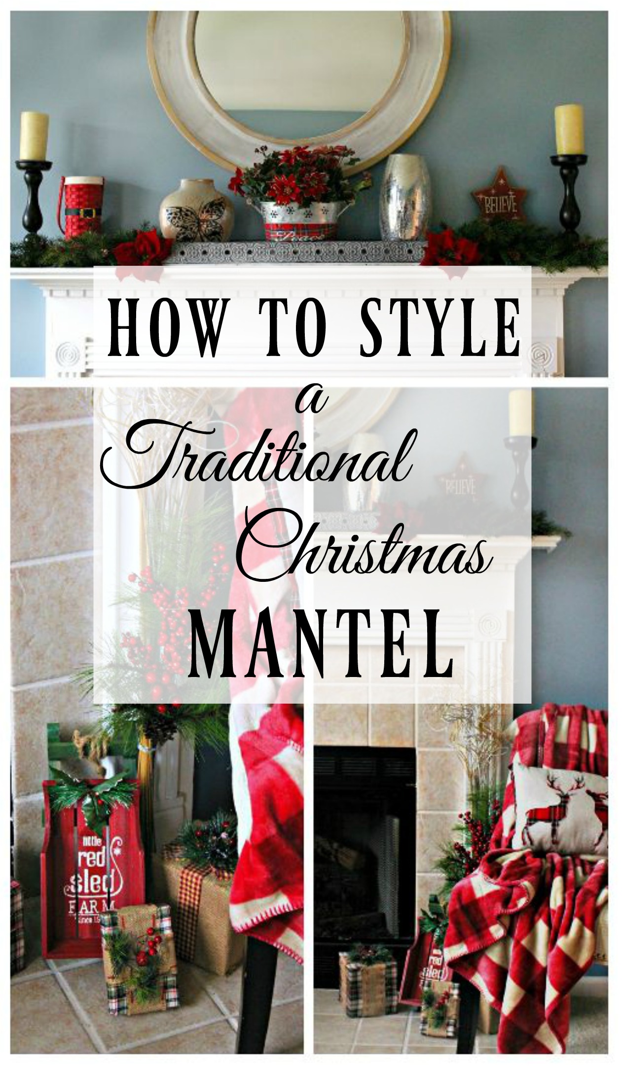 You can style a beautiful traditional Christmas mantel for under 0 with these fab finds! #AtHomeStores #sponsored