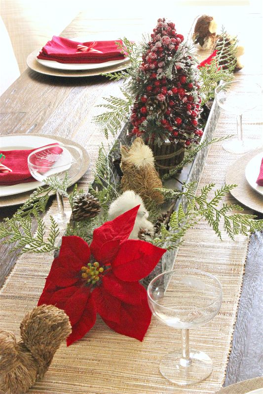 Here's my latest version of my Christmas holiday table decor