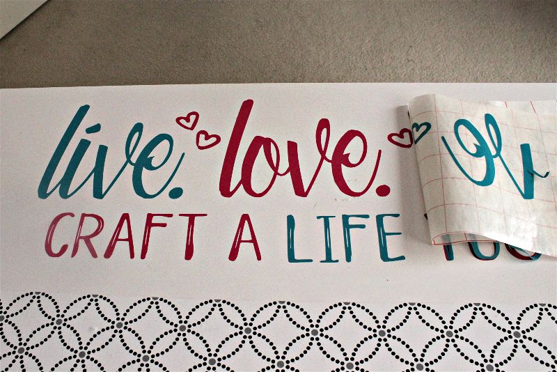 CRC #2 Dual colored vinyl quote-opt - C'mon Get Crafty I absolutely love having a dedicated craft room, but even I have a hard time getting inspired in the mess. So I'm thrilled to have been able to create a beautiful workspace for myself as the first part of the #CraftRoomChallenge!!