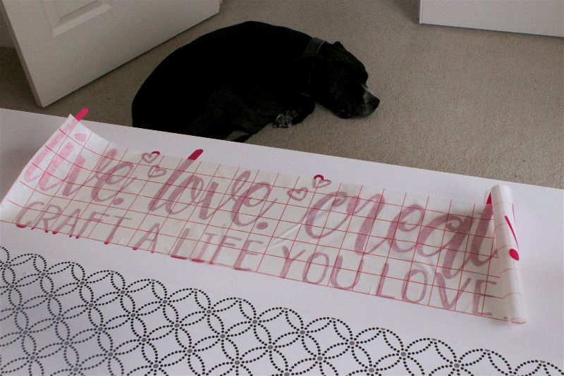 CRC #2 Transfer vinyl to desk-opt - C'mon Get Crafty I absolutely love having a dedicated craft room, but even I have a hard time getting inspired in the mess. So I'm thrilled to have been able to create a beautiful workspace for myself as the first part of the #CraftRoomChallenge!!