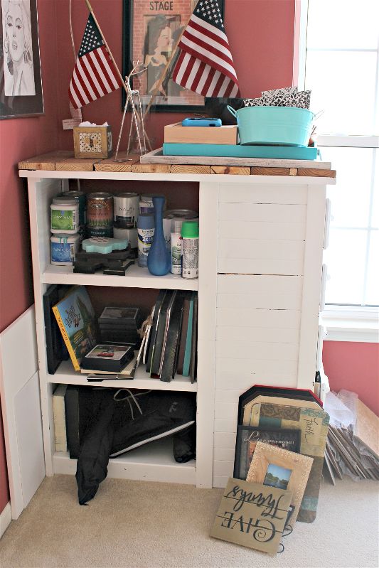 CRC #3 Messy Shelves-opt - C'mon Get Crafty Are you drowning in craft supplies? Do you have an overflowing stash of upcycle projects? Check out my rules to purge and organize your craft room! #CraftRoomChallenge