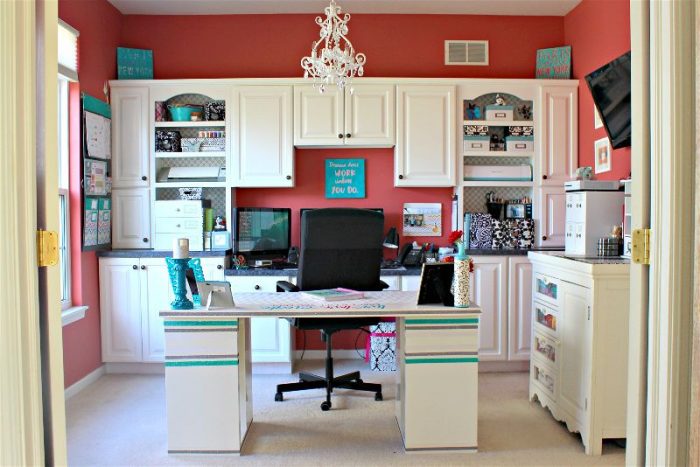 Craft Room Reveal 2-opt - C'mon Get Crafty Light and bright white craft room view from door