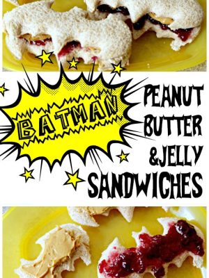 How much would your little superhero fan love these easy Batman Panut Butter Sandwiches!? So easy to make and perfect for a Batman themed or Superhero themed party! #Batman #Superhero #superheroparty
