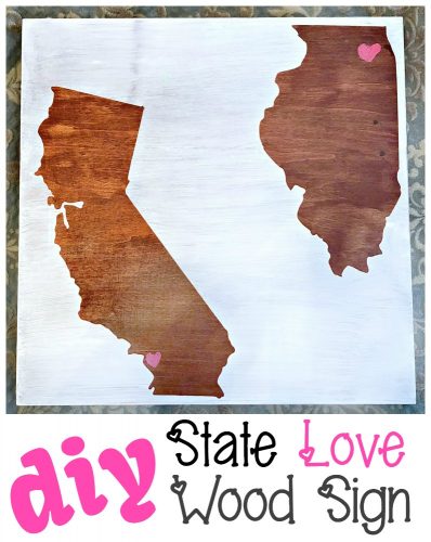 As a special gift to someone far away, you can easily pull off this handsome DIY state love wood sign with little investment and a lot of love! #MonthlyCraftDestash #statecraft #homestate #statelove #giftideas #diy #woodsign