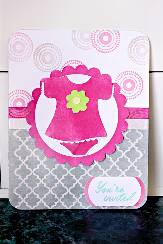 DIY Baby Shower Card_opt - C'mon Get Crafty Do you have a huge stash of craft supplies hoarded somewhere? The #MonthlyCraftyDestashChallenge is perfect for you! See how I dug deep into my stash to create some easy DIY cards to keep on hand for any occasion!