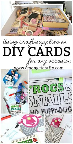 Do you have a huge stash of craft supplies hoarded somewhere? The #MonthlyCraftyDestashChallenge is perfect for you! See how I dug deep into my stash to create some easy DIY cards to keep on hand for any occasion!