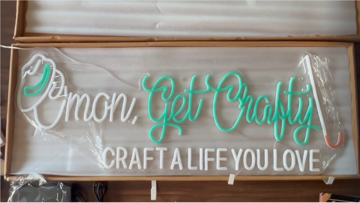 C'mon Get Crafty Blog Logo Neon Sign Unboxing - C'mon Get Crafty Custom neon Sign in box from Manhattan Neons
