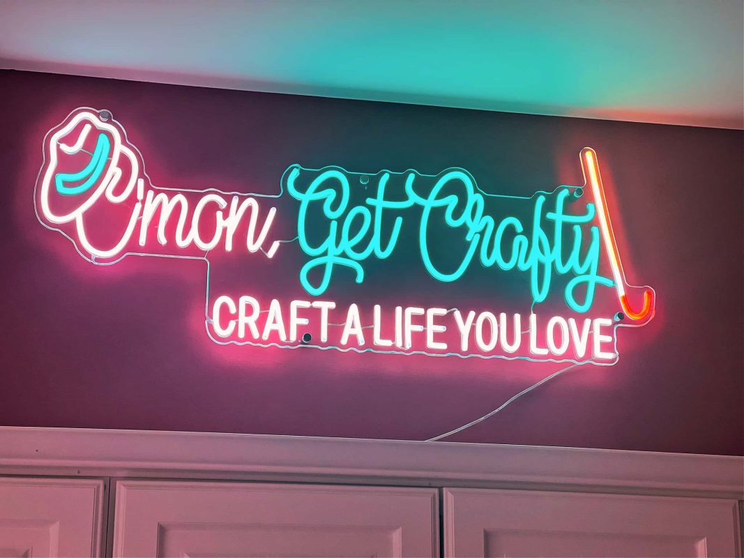 Custom logo neon sign lit up - C'mon Get Crafty Custom Logo Neon Sign lit and hung up