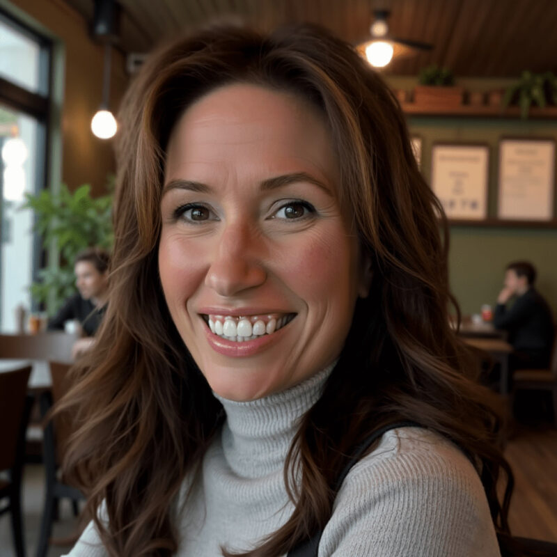 Headshot image coffee house smiling at camera