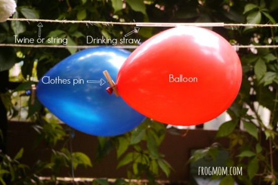 BalloonRocket-frogmom - C'mon Get Crafty twine or string Drinking straw Clothes pin Balloon FROGMOM.COM