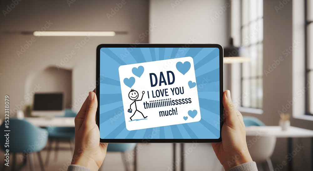 Tablet with heartfelt greeting to dad expressing love