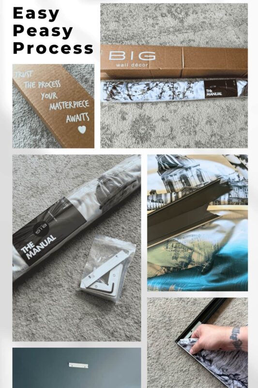 Collage Image for Blog Post 2 - C'mon Get Crafty Collage graphic of DIY wall art assembly