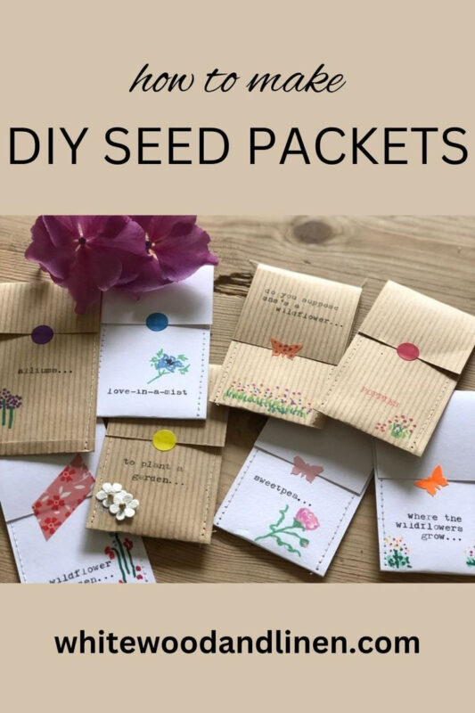 DIY Seed Packets PIN 1 - C'mon Get Crafty DIY seed packet ideas, homemade wildflower seed envelopes with alliums, love-in-a-mist, poppies, and sweetpea seeds.
