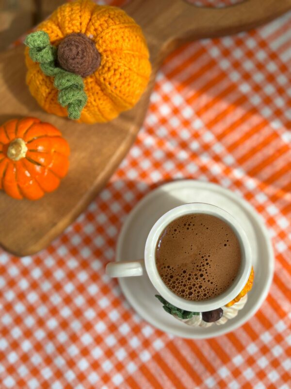 Top view of coffee with autumn decorations